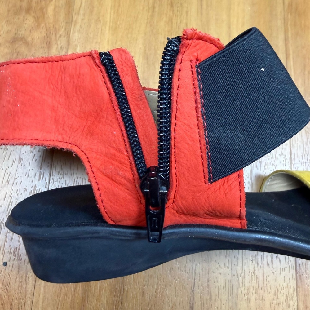Sesto Meucci Womens 6W Leather Colorblock Wedge Sandals Made in Italy - Picture 6 of 7